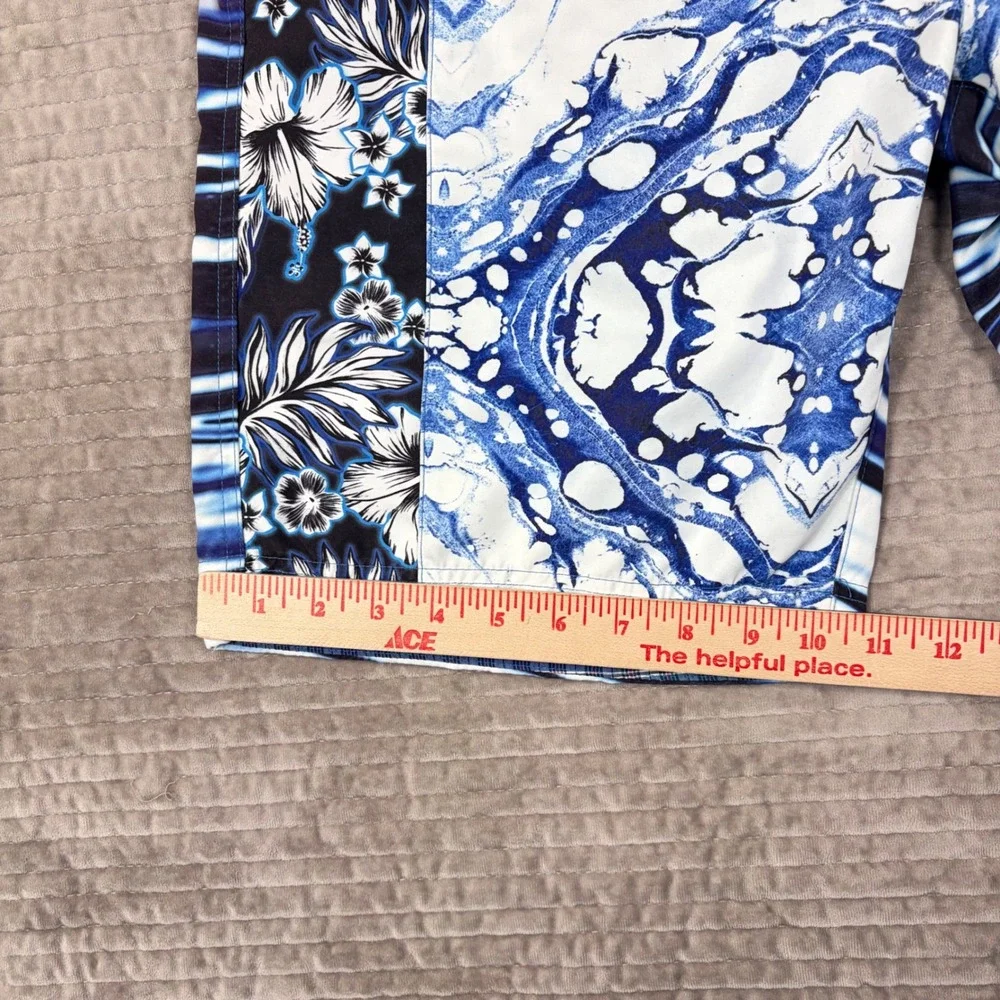Robert Graham Mens Blue Marble Floral Board Shorts Swim Trunks Classic Fit 36